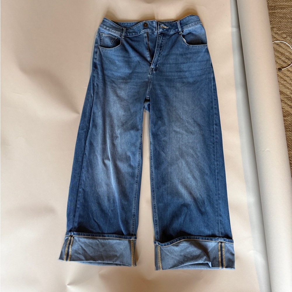 Halara Flex™ High Waisted Pockets Rolled Hem Wide Leg Washed Casual Jeans *1